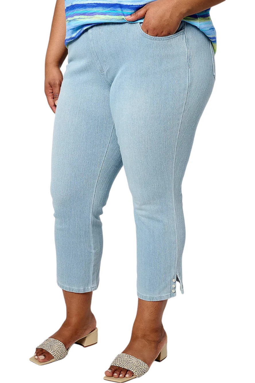 Belle by Kim Gravel Women's Pearls Cropped Jean Bleach Wash - Regular